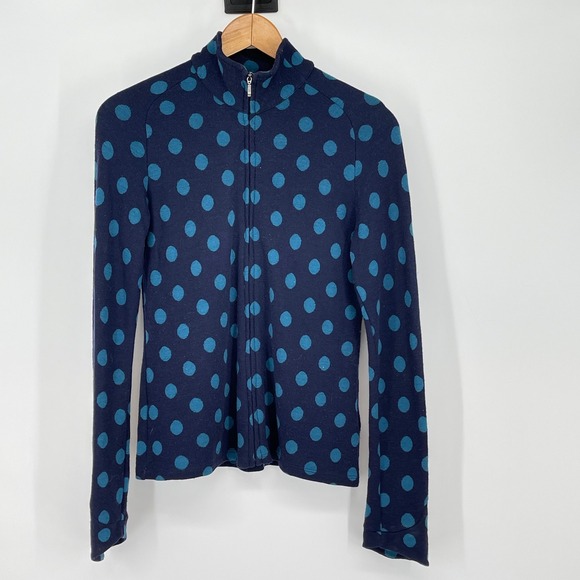 Ibex Women's Merino Wool Polka Dot Full Zip Mock Neck Sweater USA Made Size S - Picture 1 of 6